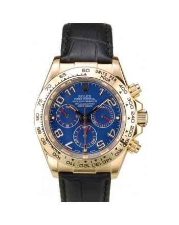 Rolex Daytona Gold Case Blue Dial Black Leather Strap