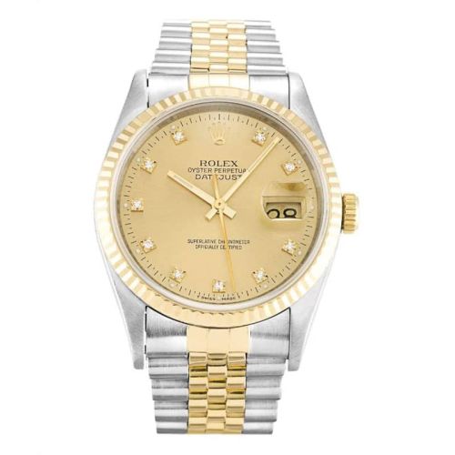 Rolex Datejust Champagne Diamond Dial 16233 Mens 36MM